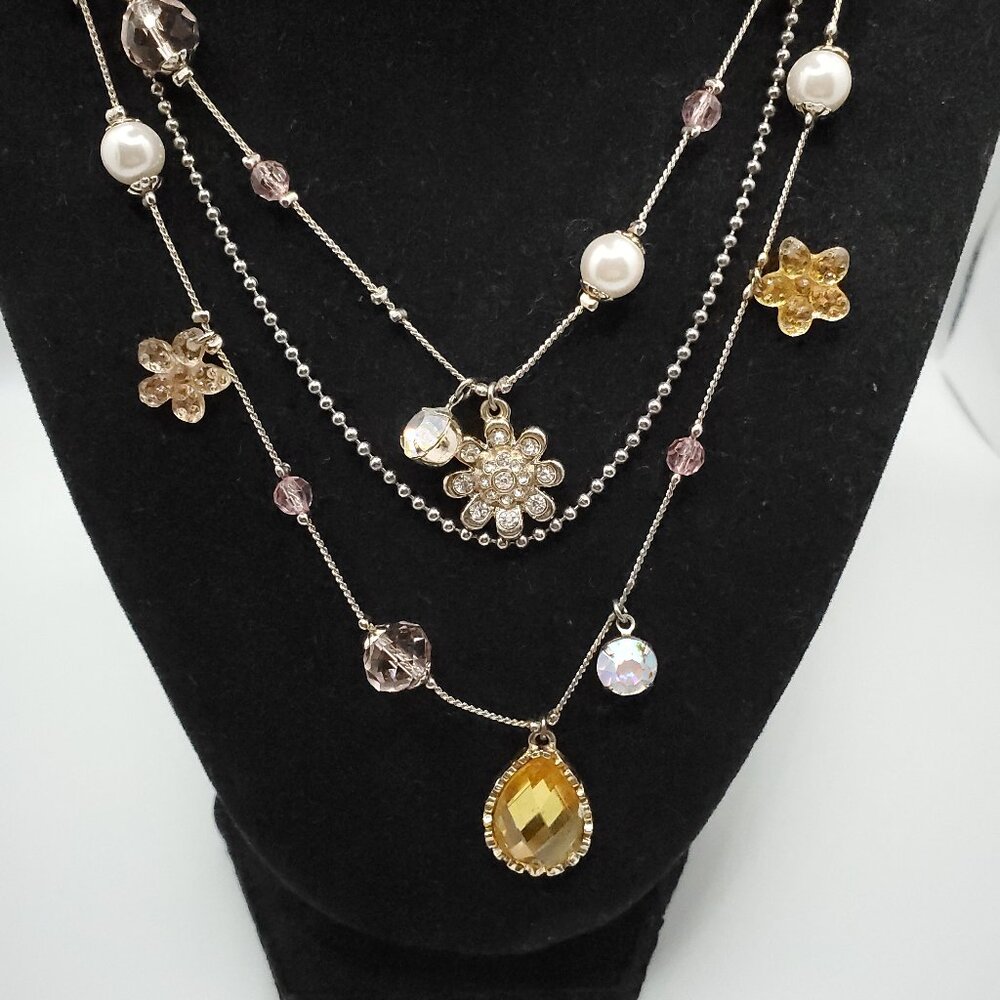 Betsey Johnson Illusion Multi-layer Floral Necklace, Good